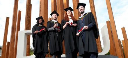 Graduating DCU Access Students 2017 - Zainab Boladale, Andrew Byrne, Hannah Kelly, Jamie Farrell